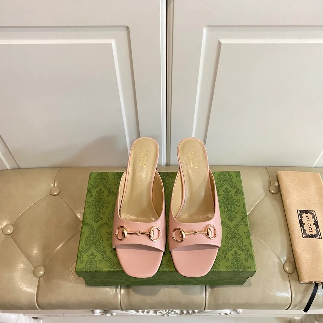 👟👟Ex-factory price 440👟👟, Gucci classic slippers, cowhide surface, sheepskin lining, 5cm heel, size 35-42 (custom-made sizes 43 and 44 are non-refundable)
